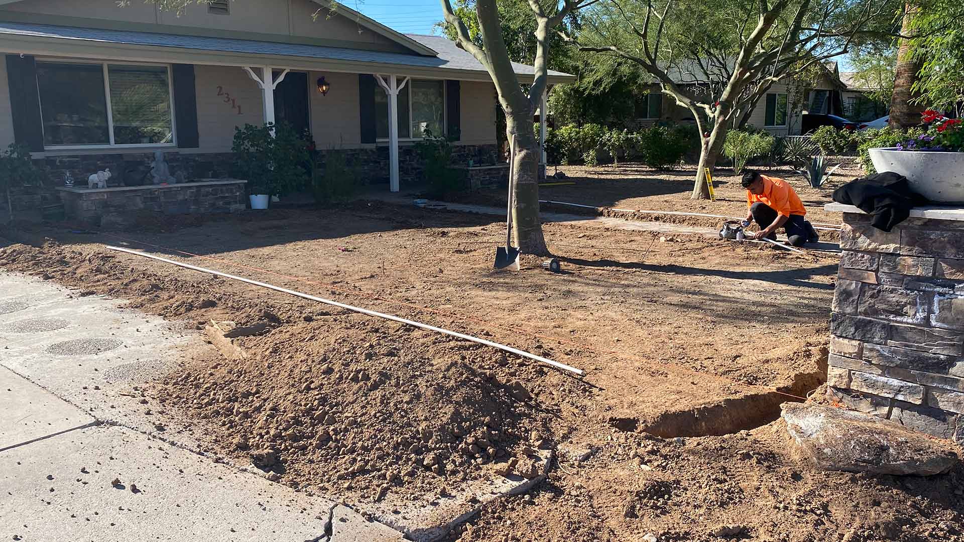 A professional from Divine Design Landscaping installing new lawn in Phoenix, AZ.