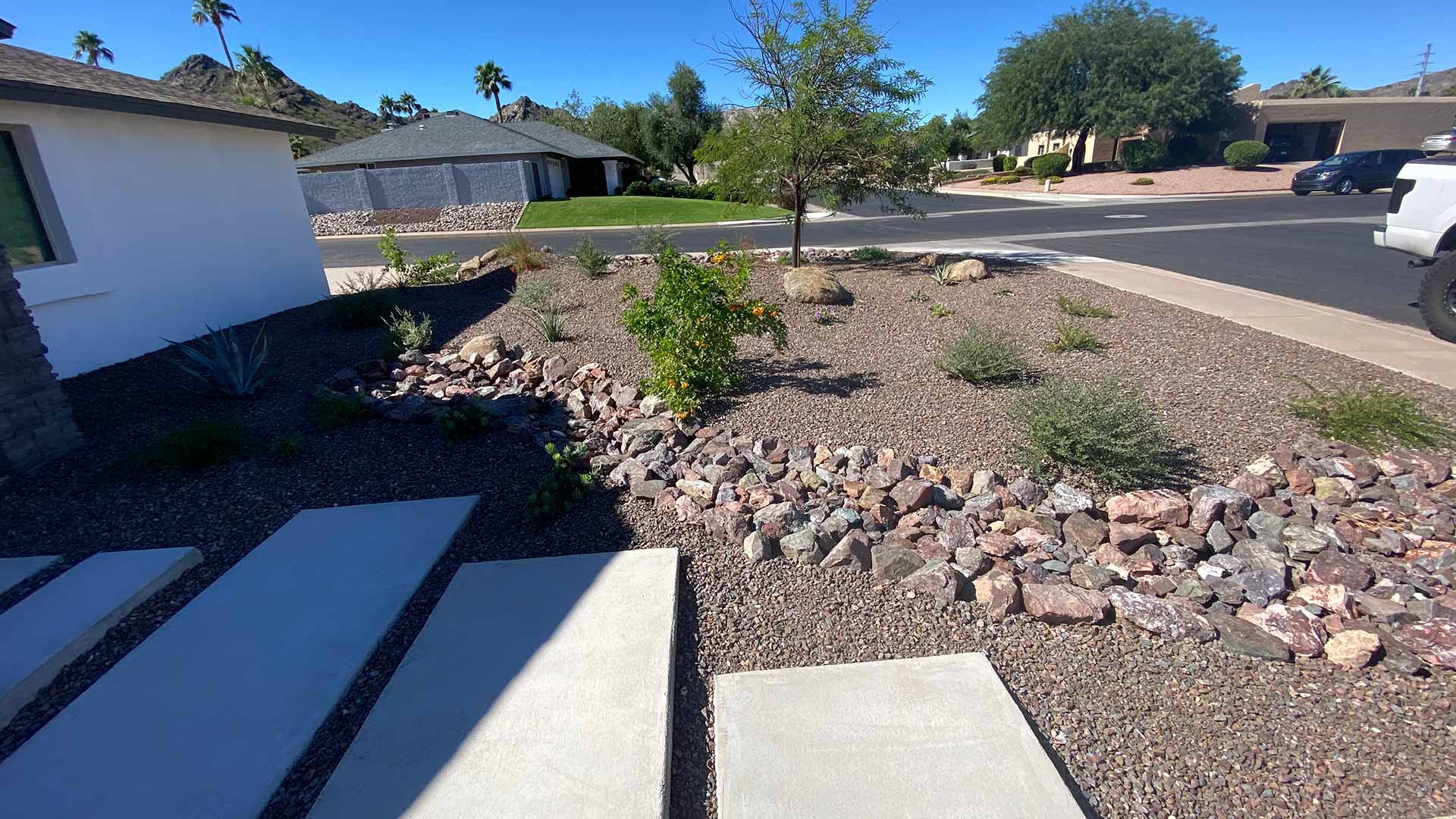 Rocks installed throughout landscape in Laveen, AZ.