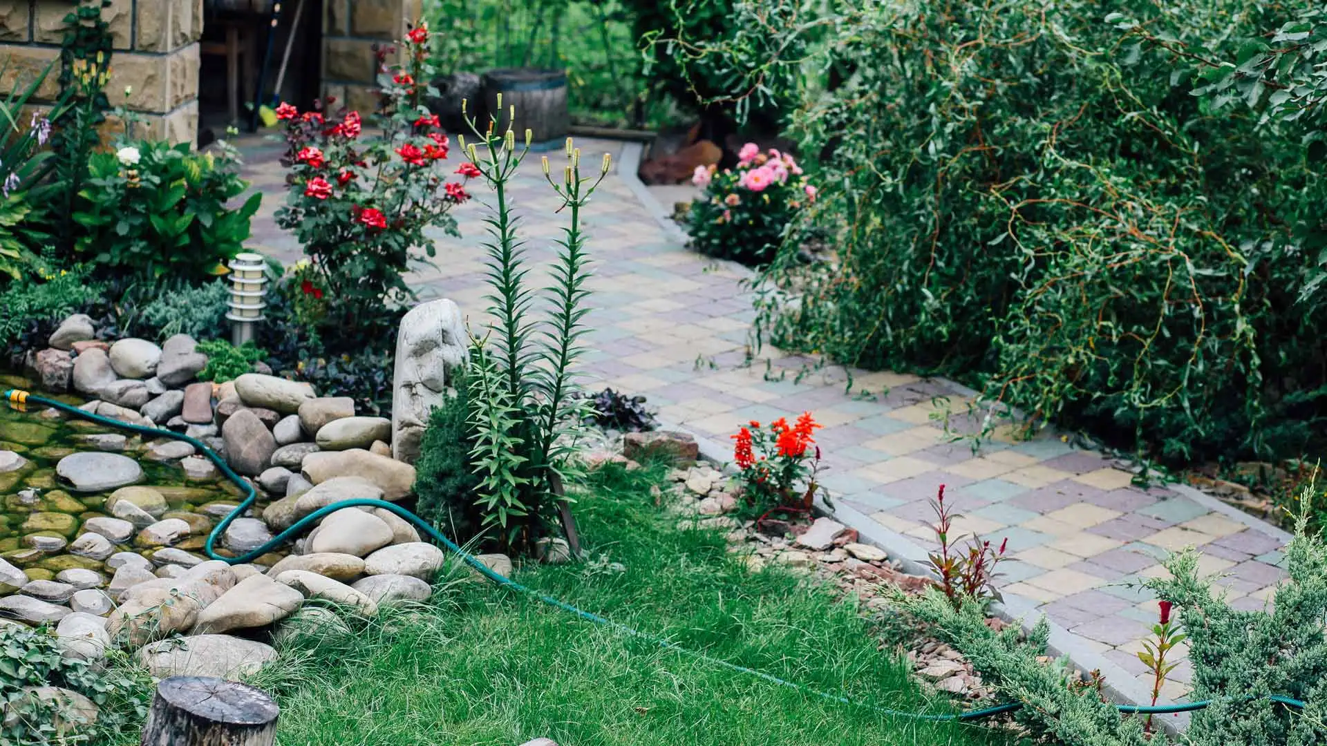 Walkway installed for a property beside landscape bed in Glendale, AZ.