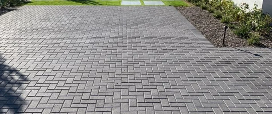 Paver patio in Anthem, AZ, in a herringbone pattern.