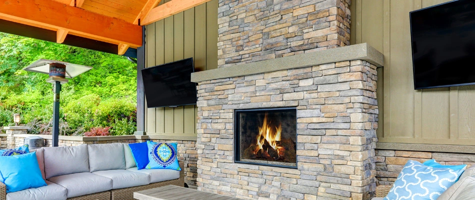 Wood burning outdoor fireplace installed in Phoenix, AZ.